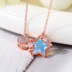 Personalized Silver Projection Necklace with Photo Inside the Stone - Blue Crystal Star Pendant with Picture, Perfect Gift for Her