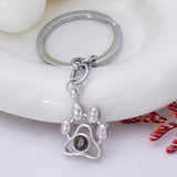 Custom Photo Projection Keychain - Silver Paw Pendant with Picture Letter Inside Pet Jewelry for Memory Gifts