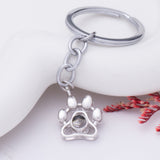 Custom Photo Projection Keychain - Silver Paw Pendant with Picture Letter Inside Pet Jewelry for Memory Gifts