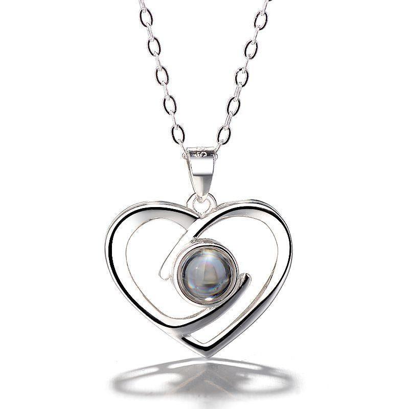 925 Silver Personalized Photo Projection Necklace - Intertwined Heart Necklace Memorial Jewelry for women