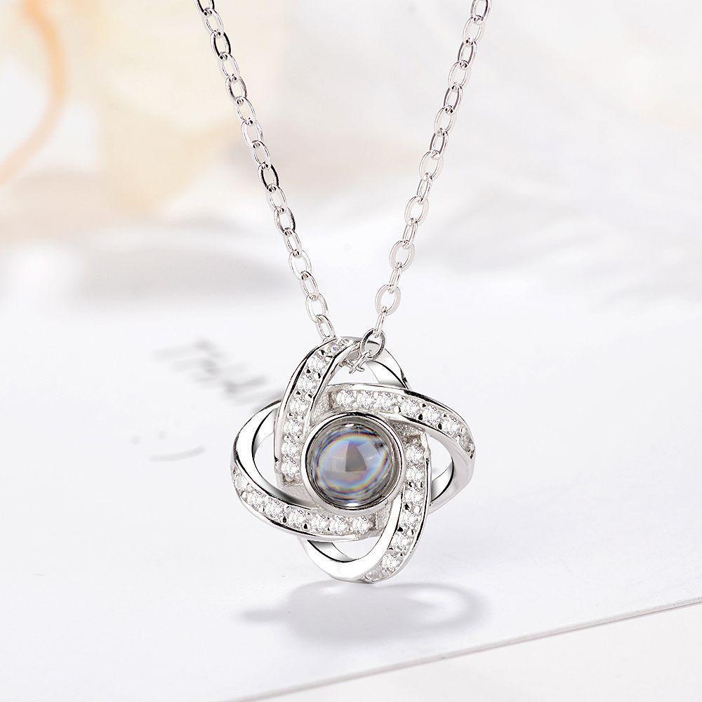 925 Sterling Silver Personalised Necklace with Photo Inside - Elegant Classic Style Infinity Clover Lucky Pendant