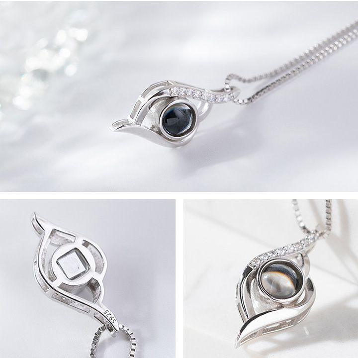 925 Silver Personalized Custom Projection Necklace - Elegant Classic Style Angel's Eye Pendant,A Gift for Ladies