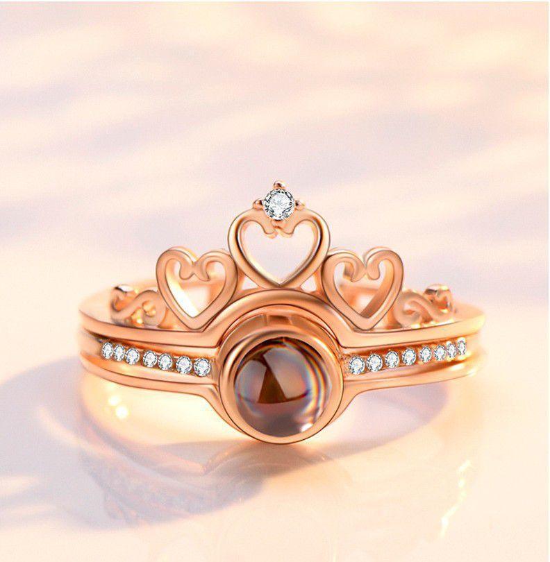 Custom Photo Projection Stacking rings - 925 silver Heart Crown with Picture and Letter Inside,Anniversary Gift for Her