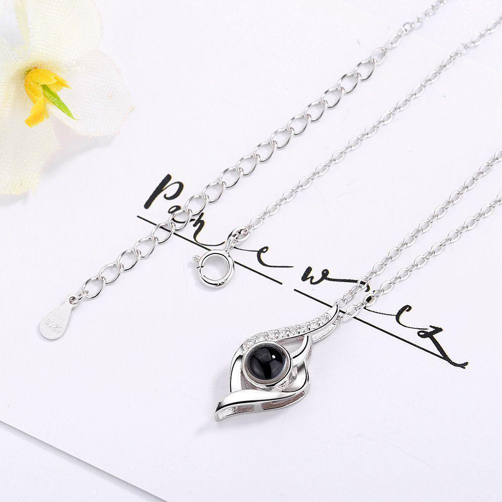 925 Silver Personalized Custom Projection Necklace - Elegant Classic Style Angel's Eye Pendant,A Gift for Ladies