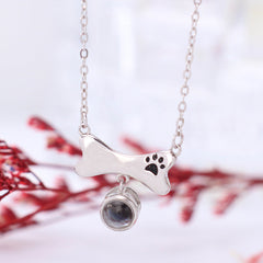 925 Silver Personalized Necklace for Women - Pendant with Cute Charm of Paw Prints on Dog Bone