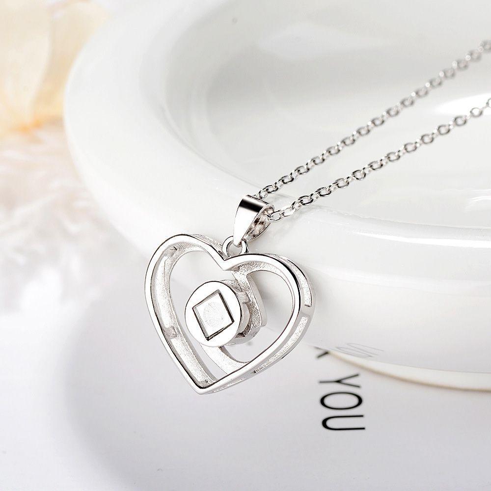 925 Silver Personalized Photo Projection Necklace - Intertwined Heart Necklace Memorial Jewelry for women