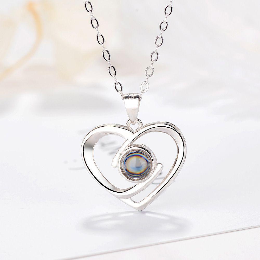 925 Silver Personalized Photo Projection Necklace - Intertwined Heart Necklace Memorial Jewelry for women