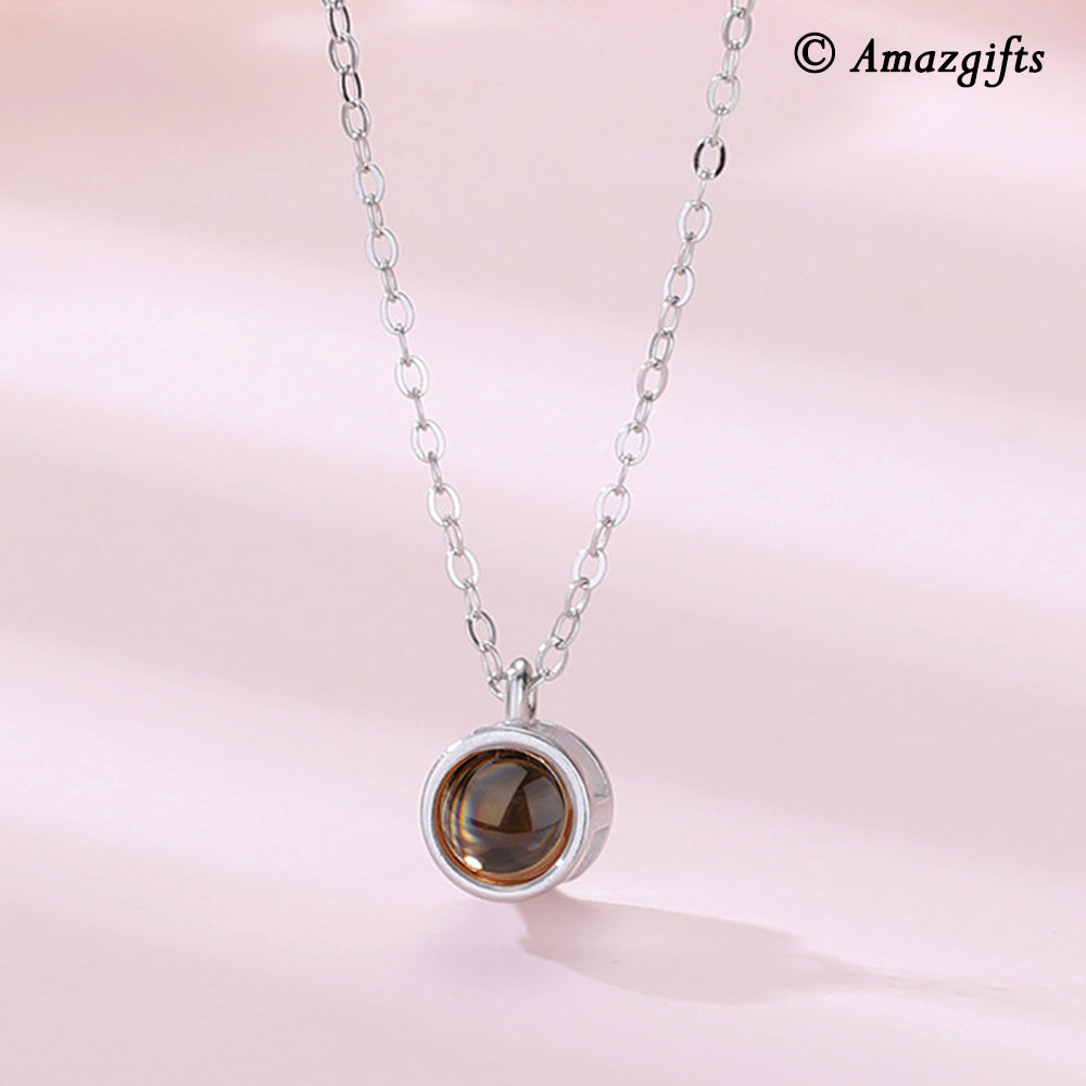 Personalized Picture Necklace with Photo Inside - Minimalist Round Pendant with Photo Projec