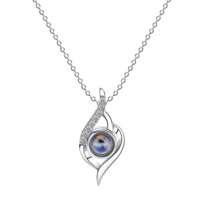 925 Silver Personalized Custom Projection Necklace - Elegant Classic Style Angel's Eye Pendant,A Gift for Ladies