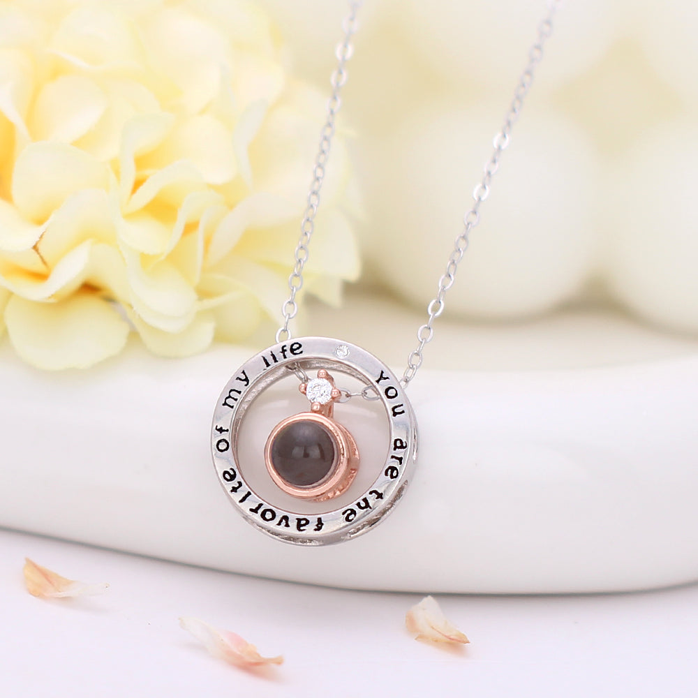 Custom Couple Necklaces with Photo Words Inside - Round Pendant with "You are the favorite of my life", Memory Gift for Lover BFF