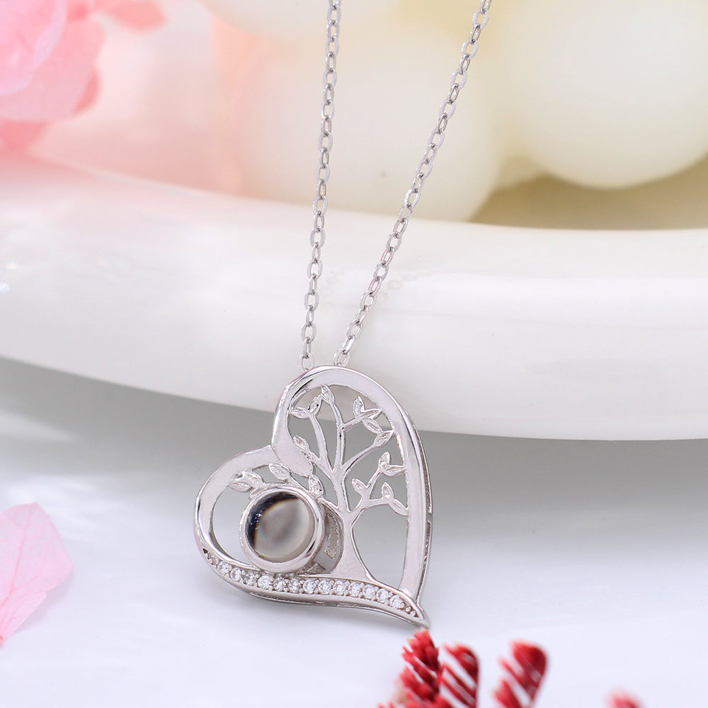 925 silver Personalized heart necklace with picture - Tree of Life Heart pendant,A gift for ladies