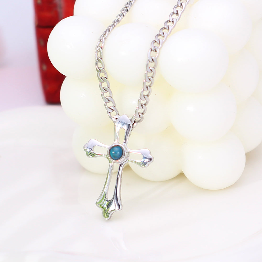 Personalized and custom photo necklace with a photo - A lucky necklace with a silver three-leaf clover cross pendant, a gift for mans.