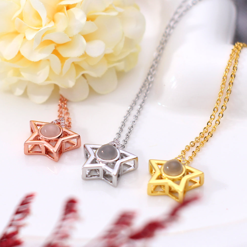 925 Silver Personalized Photo Necklace - Minimalist Pentagram Star Pendant, Ideal Christmas Gift