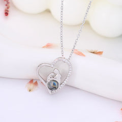 custom silver Necklace with photo & word Inside - Hug mother heart Pendant, personalised gifts for mom