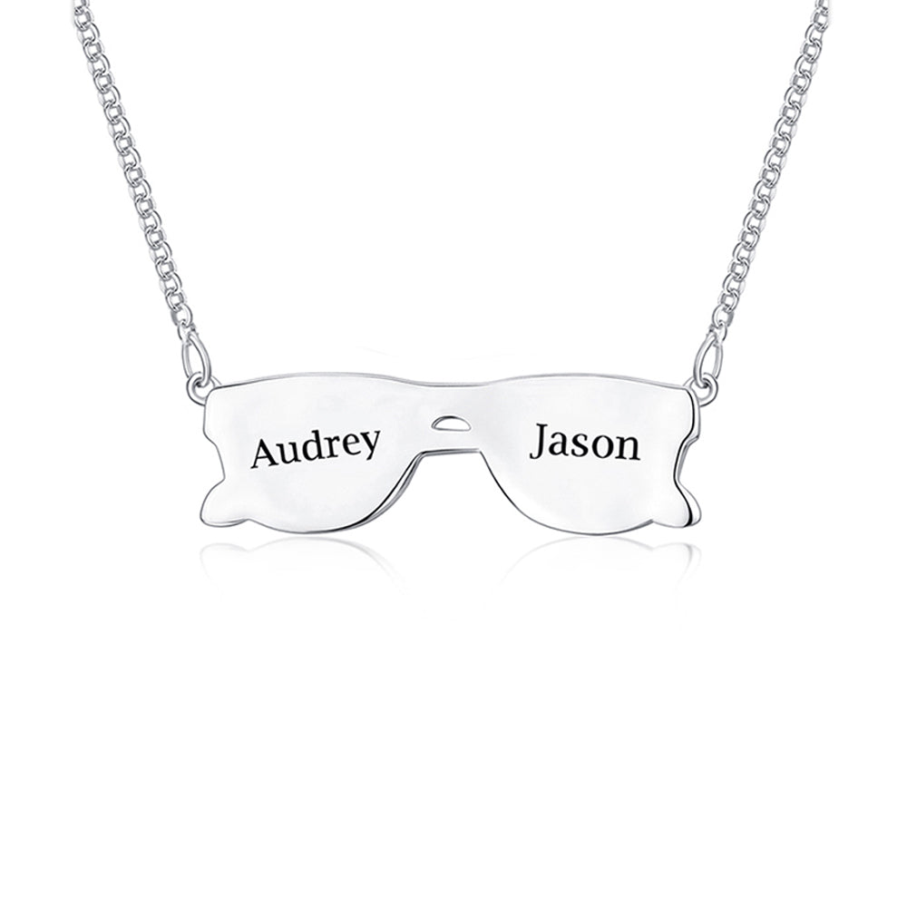 925 Silver Custom Picture Necklace - Glasses Pendant with Photo, Custom Engraving on Back, Perfect Holiday Gift for Girlfriend, Wife, or Mother