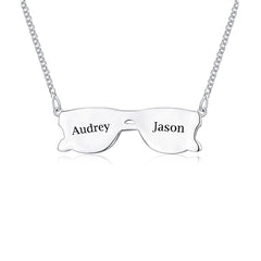 925 Silver Custom Picture Necklace - Glasses Pendant with Photo, Custom Engraving on Back, Perfect Holiday Gift for Girlfriend, Wife, or Mother