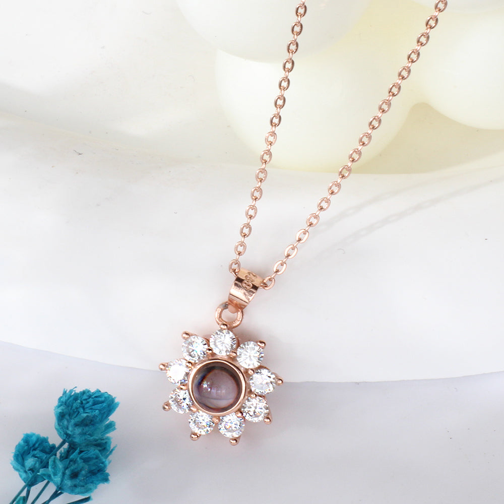 Sterling silver Personalized custom photo necklace - Pendant of zircon sunflower, a gift for her