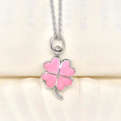 925 Sterling Silver Pink Enamel Four-Leaf Clover Photo Locket Necklace - Holds 2 Photos & Text,Elegant Gift for Her