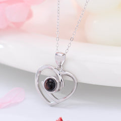 925 Silver Personalized Photo Projection Necklace - Intertwined Heart Necklace Memorial Jewelry for women