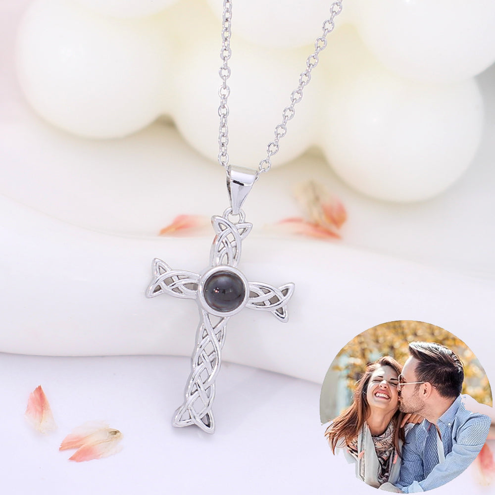 personalized silver Necklace with picture Word Inside - celtic knot cross Pendant, Memory Gifts