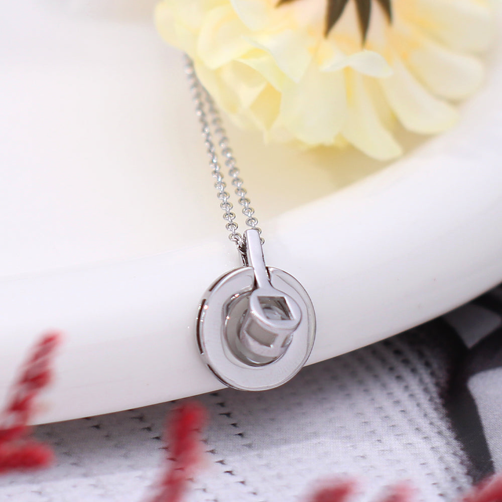 personalized silver Necklace with picture Word Inside - Reversible circle necklace, Memory Gifts for women