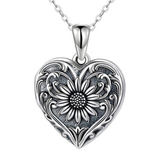 925 Silver Personalized Locket Necklace with Photo - Openable Heart Pendant with Daisy Pattern, Double-Sided Photo Customization, Perfect Christmas Gift for Girlfriend, Wife, or Mother