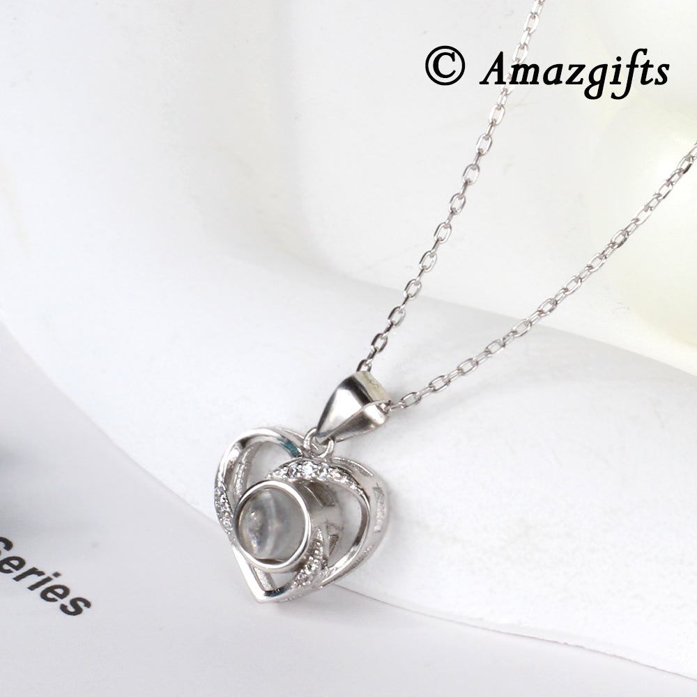 Exquisite 925 Sterling Silver Personalized Heart Necklace with Photo - Mesmerizing Rotating Heart Pendant,A Gift for Ladies