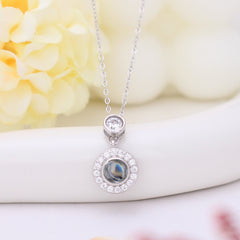 925 Silver Projection Necklace with Picture Inside - Cubic Zirconia Round Pendant,Personalized Photo Jewelry Gift for Her