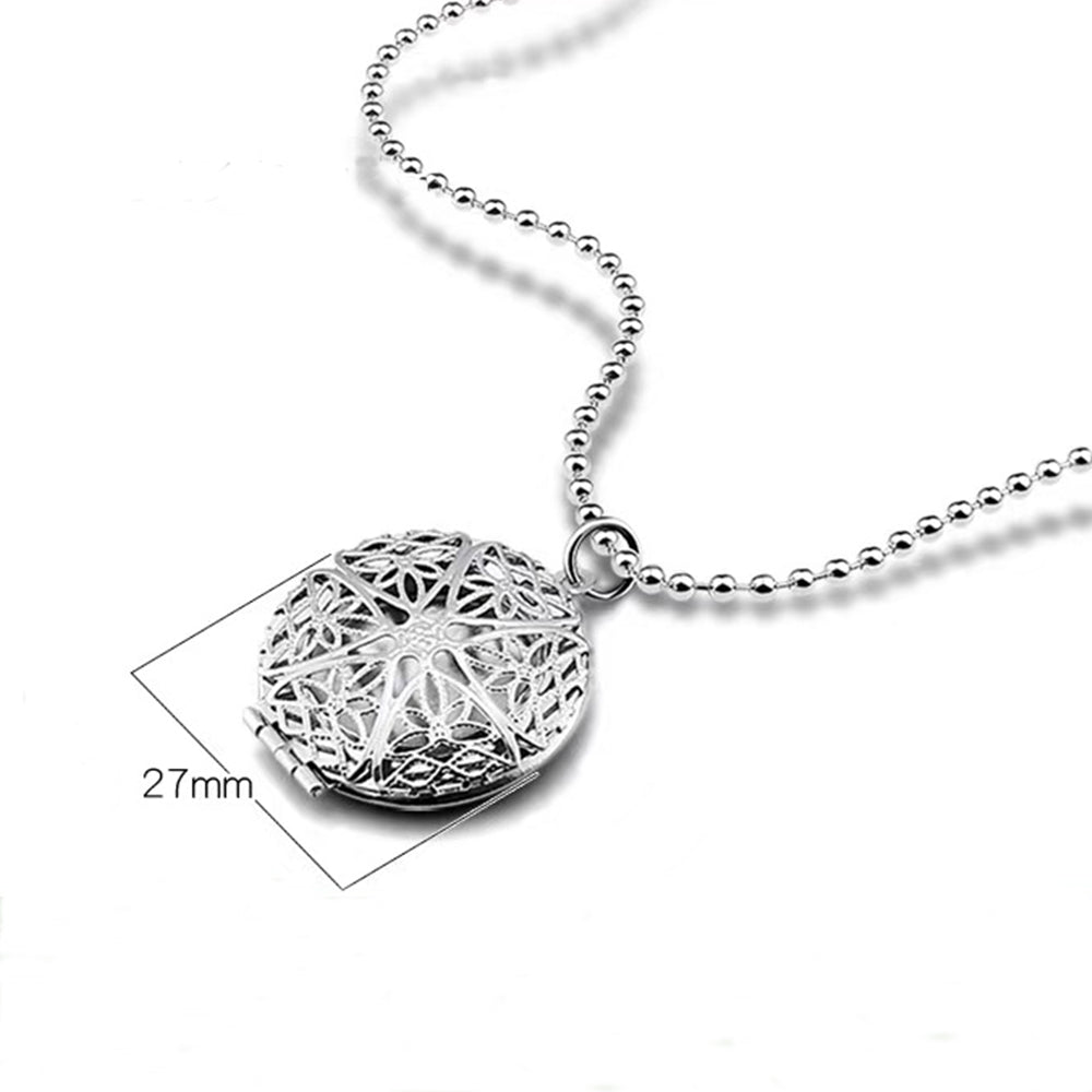 High-Quality Platinum-Plated Round Photo Locket Necklace - Hollow Vintage Celtic Star Flowers Design, Custom Photo & Text, Memory Gifts for Men Women