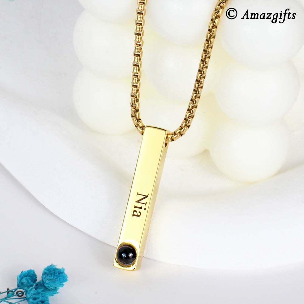 Personalized necklace with picture for men - Minimalist style bar necklace with engraving available on the surface