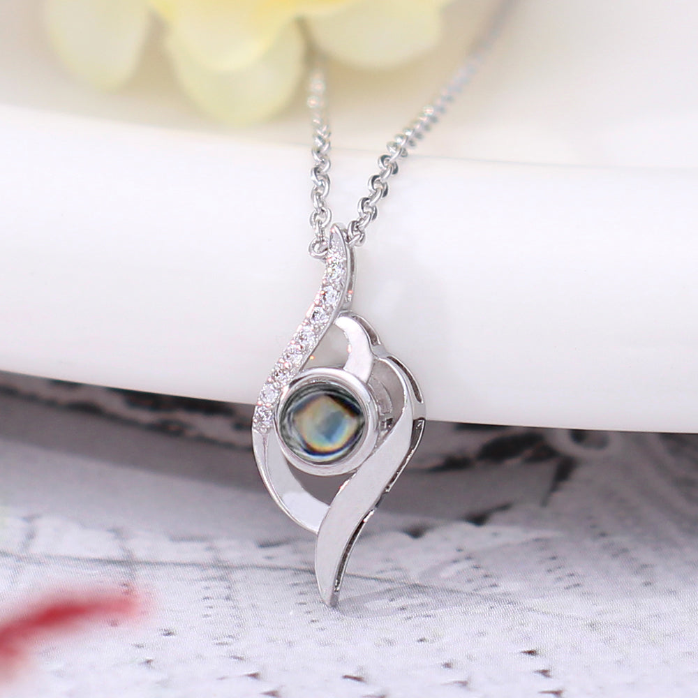 925 Silver Personalized Custom Projection Necklace - Elegant Classic Style Angel's Eye Pendant,A Gift for Ladies