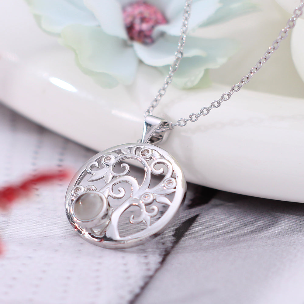 925 Silver Personalized Photo Projection Necklace - Elegant Classic Tree of Life Pendant for Her