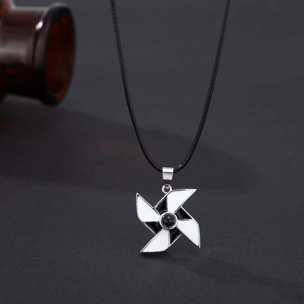 Custom Projection Necklace with Photo and Text Inside - Dark Simple Windmill Pendant,  Personalised Gift for Him