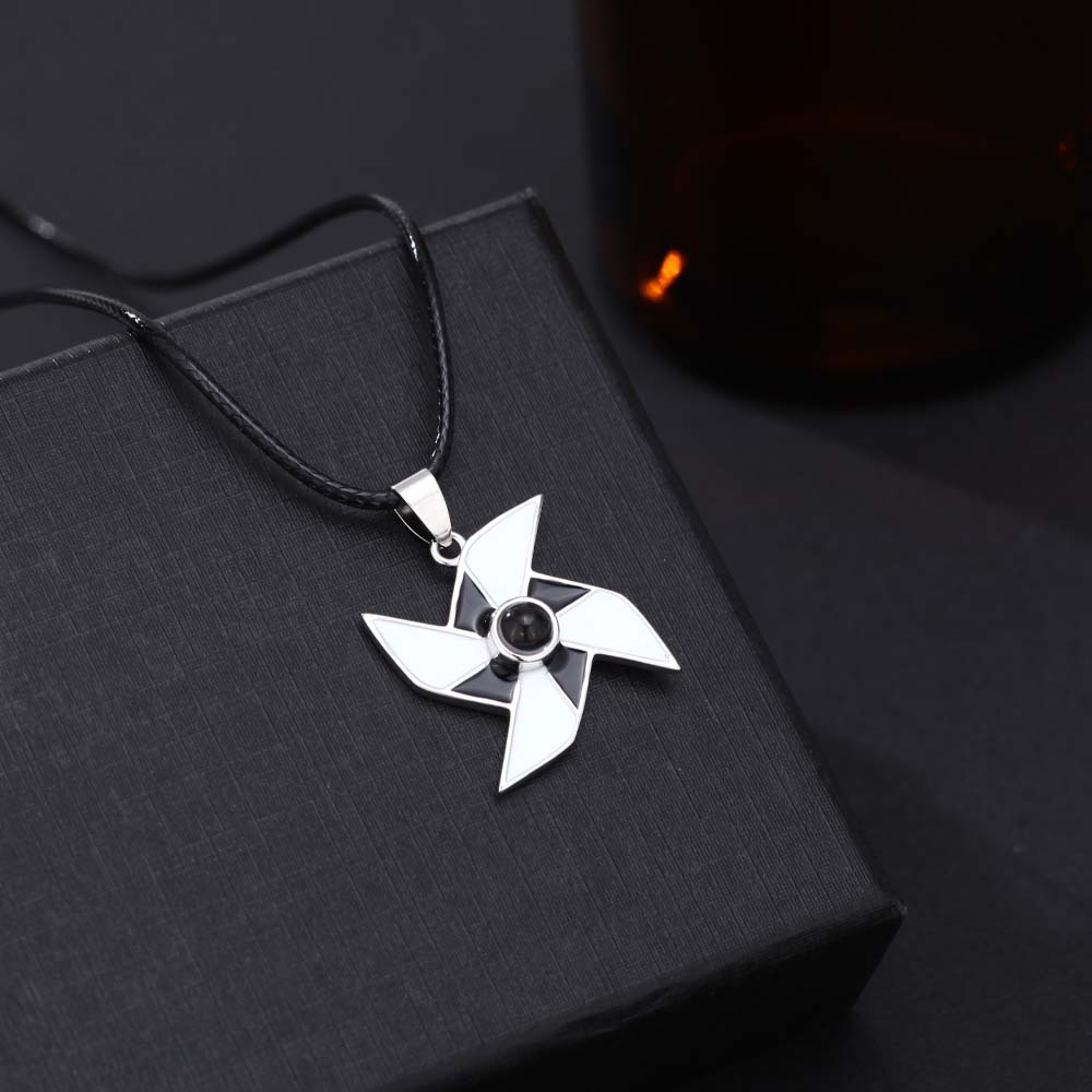 Custom Projection Necklace with Photo and Text Inside - Dark Simple Windmill Pendant,  Personalised Gift for Him