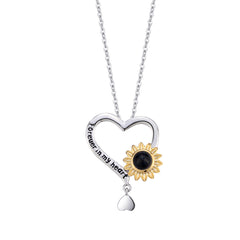 925 silver necklace with picture inside - Golden daisy heart pendant with a small heart and "forever in my heart" engraving. A gift for ladies