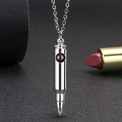 Custom Projection Necklace with Photo and Text Inside - Dark Simple Bullet Pendant,Personalised gift for Him