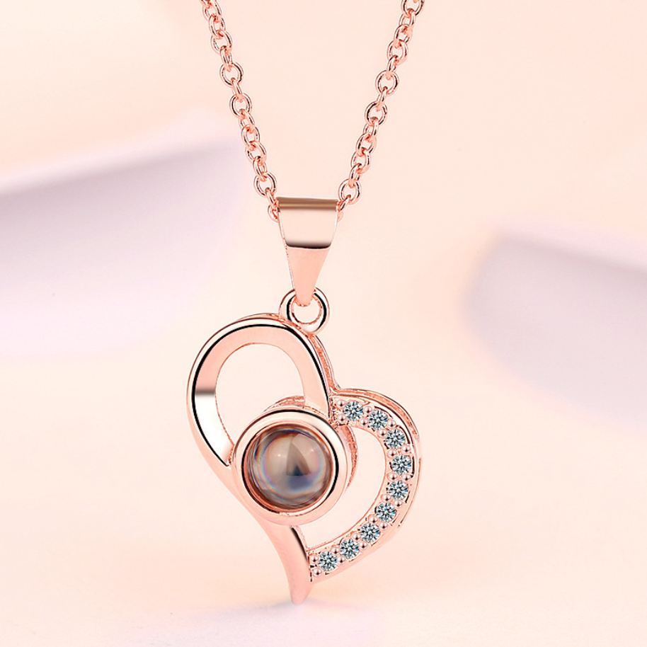 925 Sterling Silver Custom Heart Shape Necklace with Picture - Edgy Style Heart and Letter B Fusion Pendant with Zircon