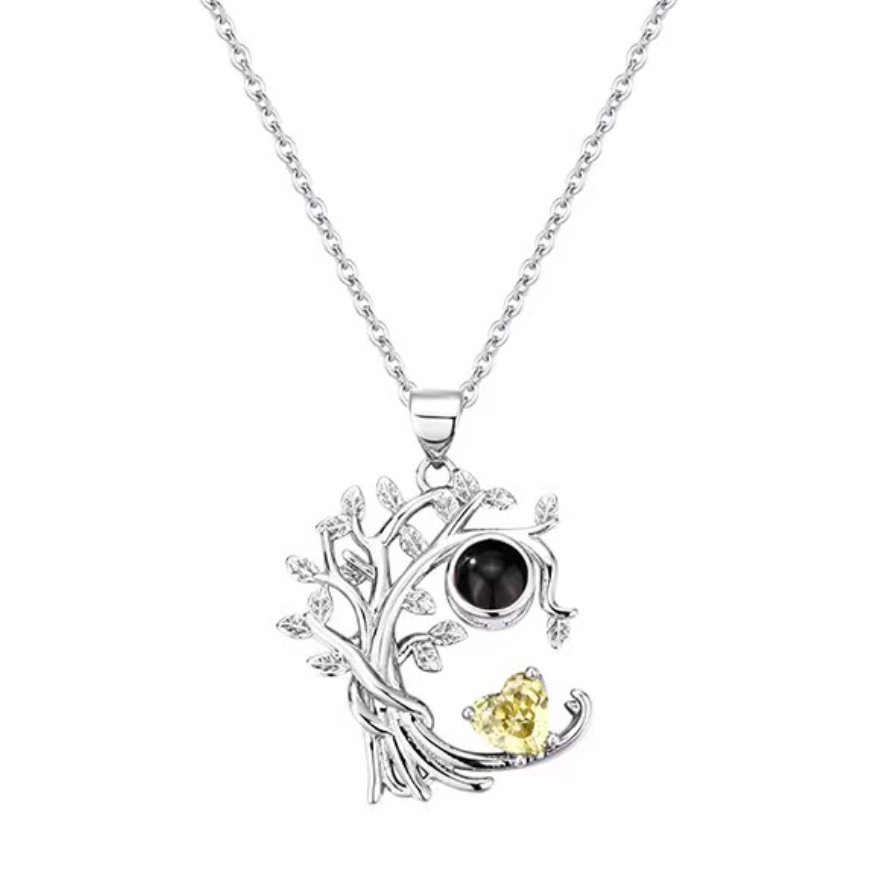 Sterling silver Personalized Necklace with photo inside - Pendant of Tree of Life with Birthstones