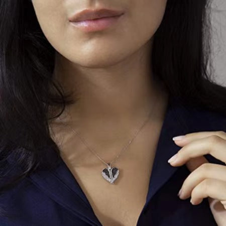 Personalized custom photo necklace - Heart-shaped wing pendant with a photo inside the stone, which can be unfolded