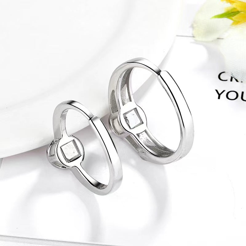 Personalized Photo Projection Couple Rings - 925 silver Round with Picture and Letter Inside,Anniversary Gift for Couple