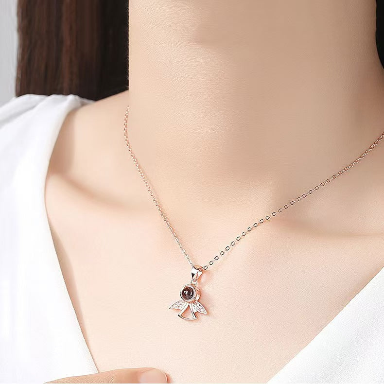 925 Silver Personalized Photo Projection Necklace - Elegant Classic Little Angel Pendant