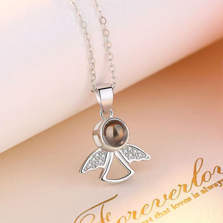 925 Silver Personalized Photo Projection Necklace - Elegant Classic Little Angel Pendant