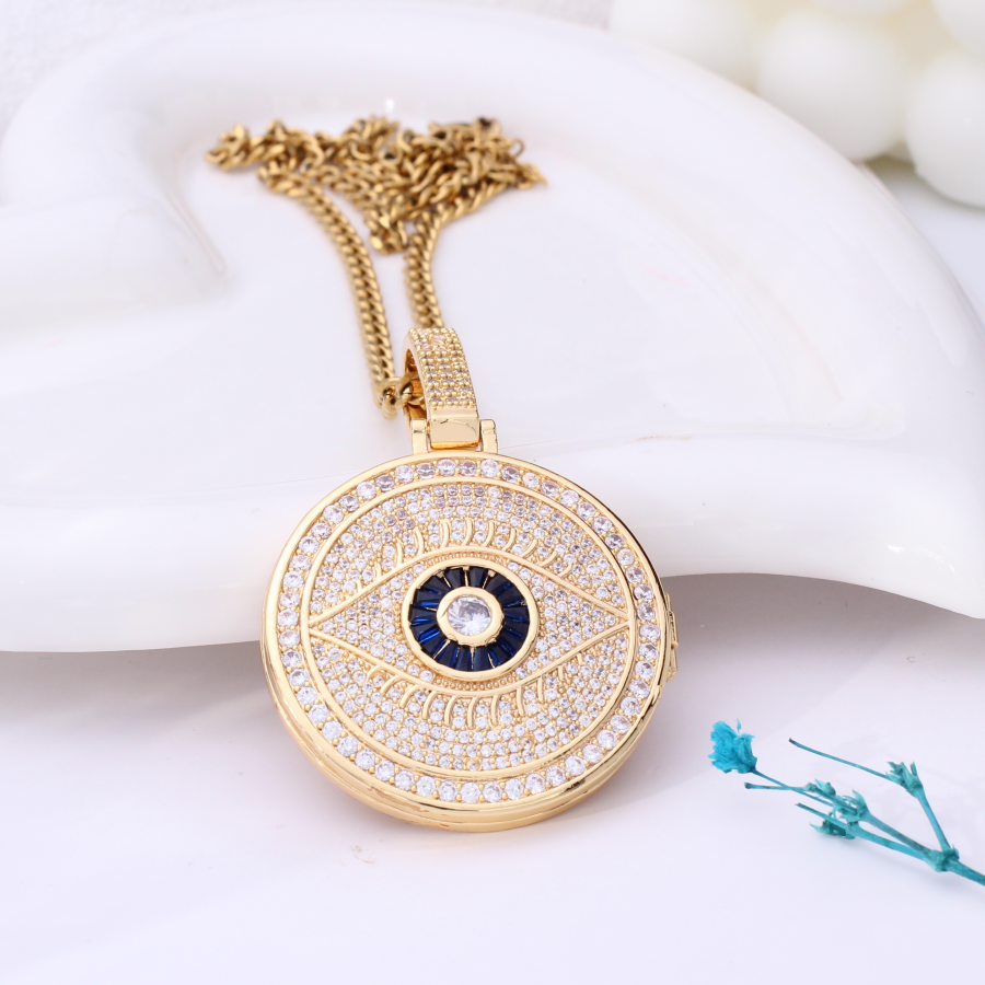 Personalized Locker Necklace with Photo - Hip-Hop Style Round Pendant with Zircon, Engravable Back