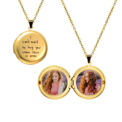 Simple Round Photo Locket Necklace - Custom 2 Photos & Engraving, Polished Finish,Unisex Memory Gift