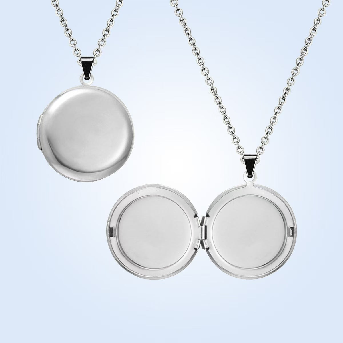 Simple Round Photo Locket Necklace - Custom 2 Photos & Engraving, Polished Finish,Unisex Memory Gift