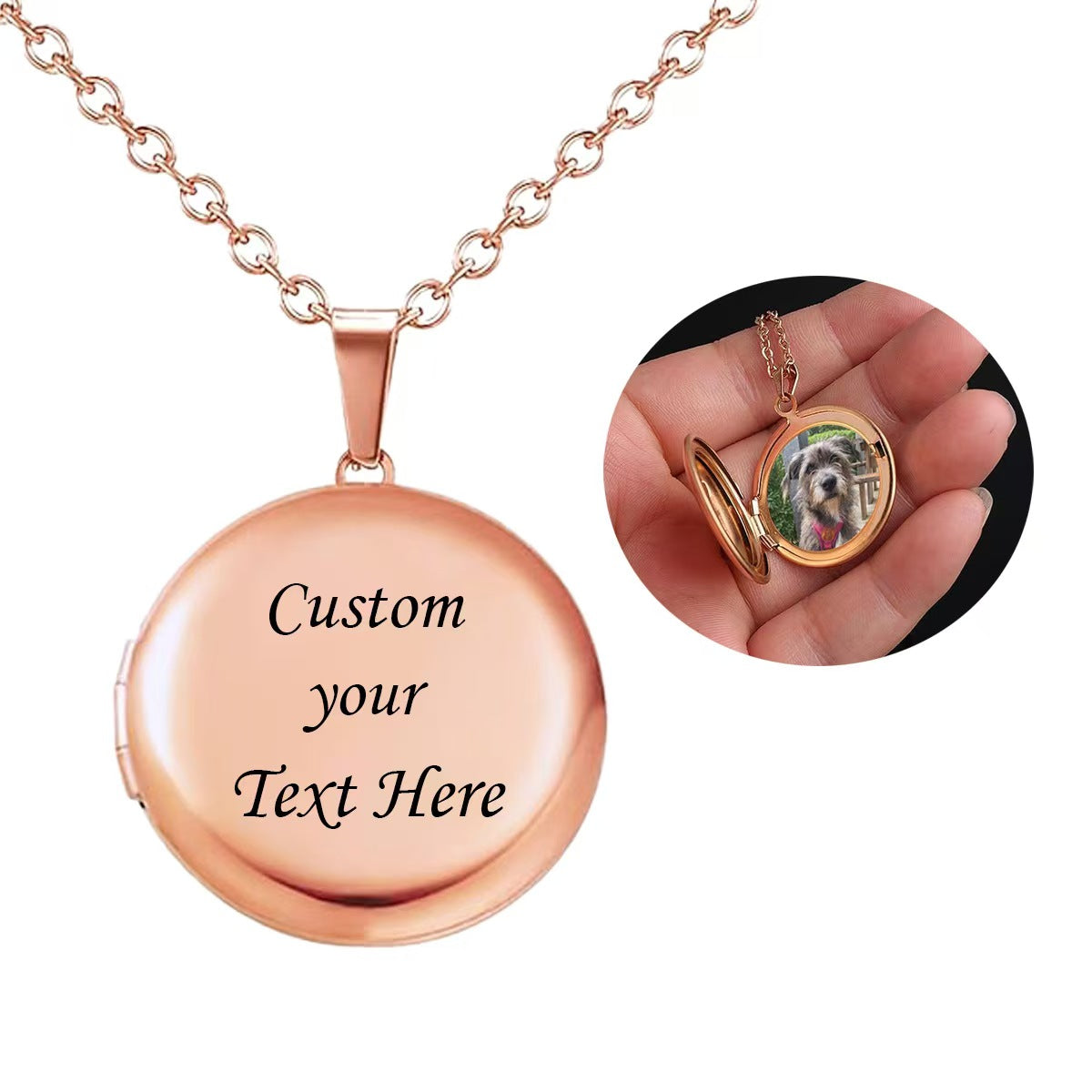 Simple Round Photo Locket Necklace - Custom 2 Photos & Engraving, Polished Finish,Unisex Memory Gift