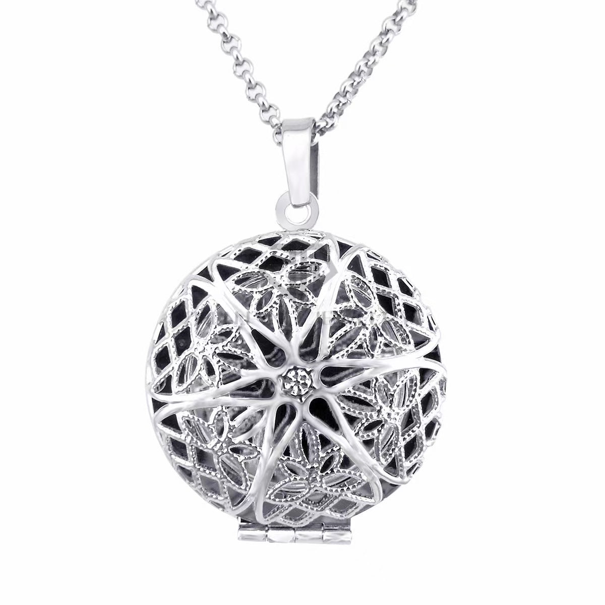 High-Quality Platinum-Plated Round Photo Locket Necklace - Hollow Vintage Celtic Star Flowers Design, Custom Photo & Text, Memory Gifts for Men Women