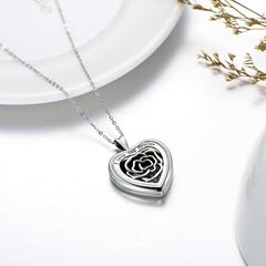 925 Silver Custom Locket Necklace with Photo - Openable Heart Pendant with Hollow Rose Design, Perfect Holiday Gift for Girlfriend, Wife, or Mother