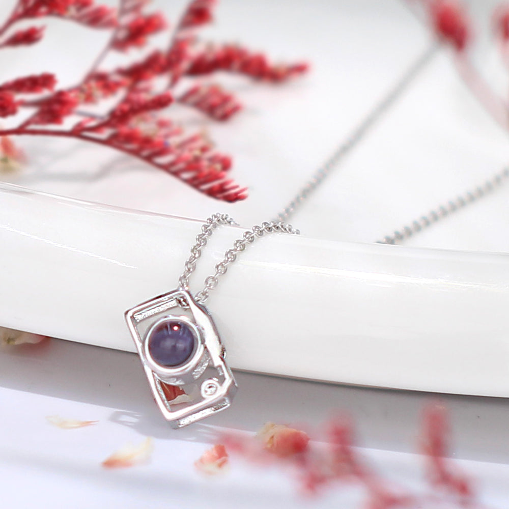 925 Silver Photo Projection Necklace - Custom Camera Pendant with Picture Memory Gifts for Women