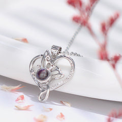 Romantic Style Custom Heart Necklace with Photo - Personalized Photo Projection Silver Butterfly Heart Pendant.